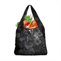 Hawaiian Tropical Plants and Tribal Whales Grocery Bag Polynesian Art Tattoo Grayscale LT03 1-pack One Size Black - Polynesian Pride