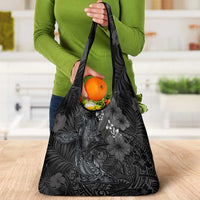 Hawaiian Tropical Plants and Tribal Whales Grocery Bag Polynesian Art Tattoo Grayscale LT03 - Polynesian Pride