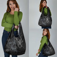 Hawaiian Tropical Plants and Tribal Whales Grocery Bag Polynesian Art Tattoo Grayscale LT03 - Polynesian Pride