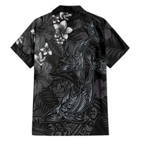Hawaiian Tropical Plants and Tribal Whales Hawaiian Shirt Polynesian Art Tattoo Grayscale