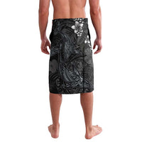 Hawaiian Tropical Plants and Tribal Whales Lavalava Polynesian Art Tattoo Grayscale