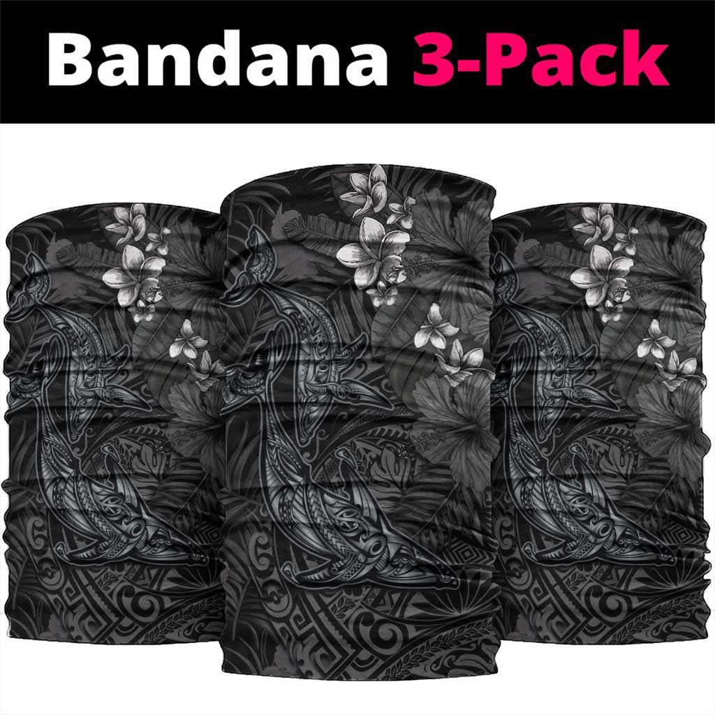 Hawaiian Tropical Plants and Tribal Whales Neck Gaiter Polynesian Art Tattoo Grayscale LT03 package One Size: 25*50cm Black - Polynesian Pride