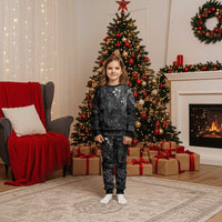 Hawaiian Tropical Plants and Tribal Whales Christmas Pajama Set Polynesian Art Tattoo Grayscale LT03 Kid Black - Polynesian Pride