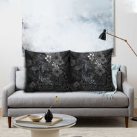 Hawaiian Tropical Plants and Tribal Whales Pillow Cover Polynesian Art Tattoo Grayscale LT03 - Polynesian Pride