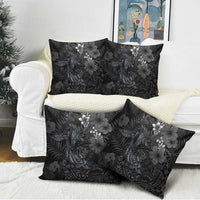 Hawaiian Tropical Plants and Tribal Whales Pillow Cover Polynesian Art Tattoo Grayscale LT03 - Polynesian Pride