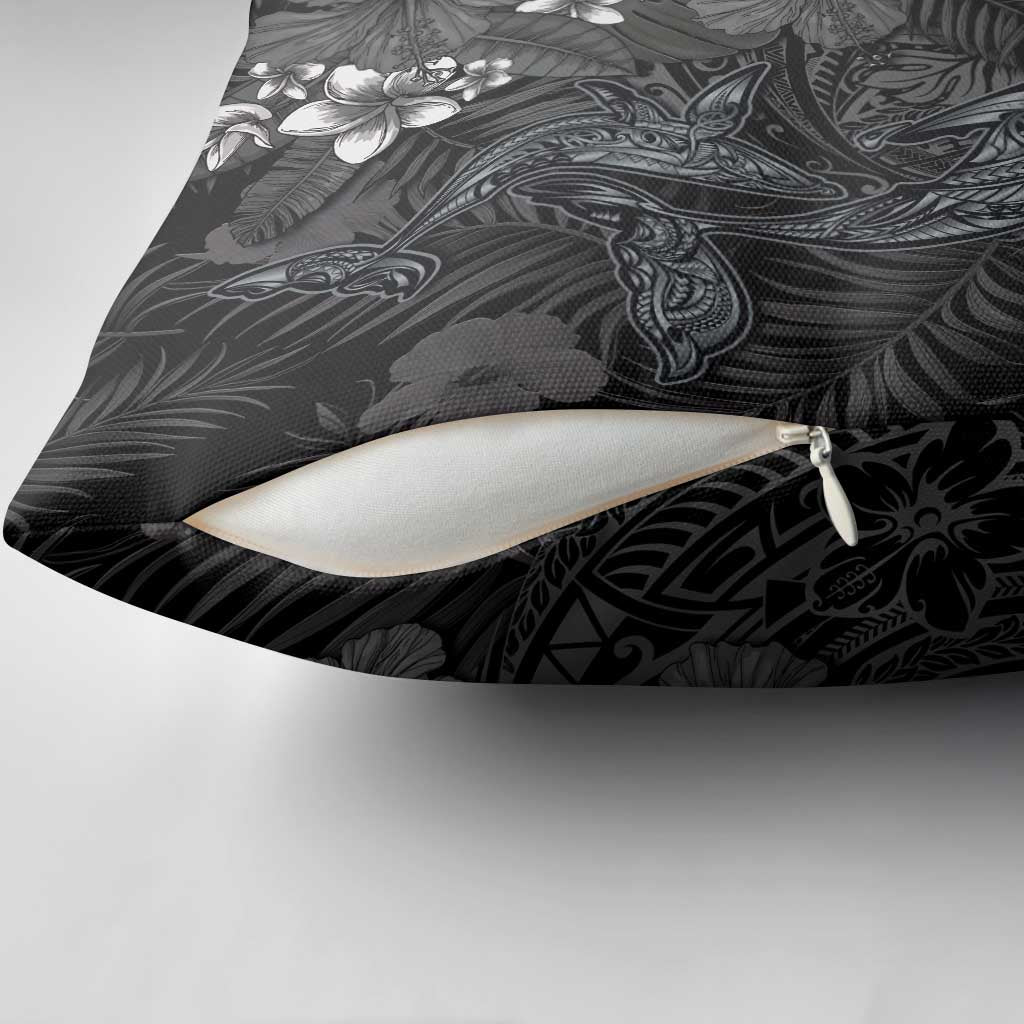Hawaiian Tropical Plants and Tribal Whales Pillow Cover Polynesian Art Tattoo Grayscale LT03 - Polynesian Pride