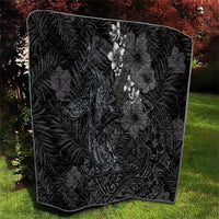 Hawaiian Tropical Plants and Tribal Whales Quilt Polynesian Art Tattoo Grayscale