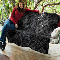 Hawaiian Tropical Plants and Tribal Whales Quilt Polynesian Art Tattoo Grayscale