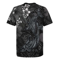 Hawaiian Tropical Plants and Tribal Whales Rugby Jersey Polynesian Art Tattoo Grayscale LT03 - Polynesian Pride