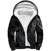 Hawaiian Tropical Plants and Tribal Whales Sherpa Hoodie Polynesian Art Tattoo Grayscale LT03 Unisex Black - Polynesian Pride