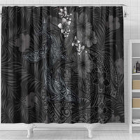 Hawaiian Tropical Plants and Tribal Whales Shower Curtain Polynesian Art Tattoo Grayscale LT03 - Polynesian Pride