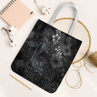 Hawaiian Tropical Plants and Tribal Whales Tote Bag Polynesian Art Tattoo Grayscale LT03 White Strap One Size Black - Polynesian Pride