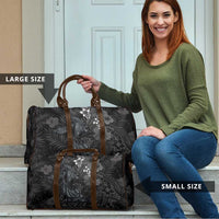 Hawaiian Tropical Plants and Tribal Whales Travel Bag Polynesian Art Tattoo Grayscale