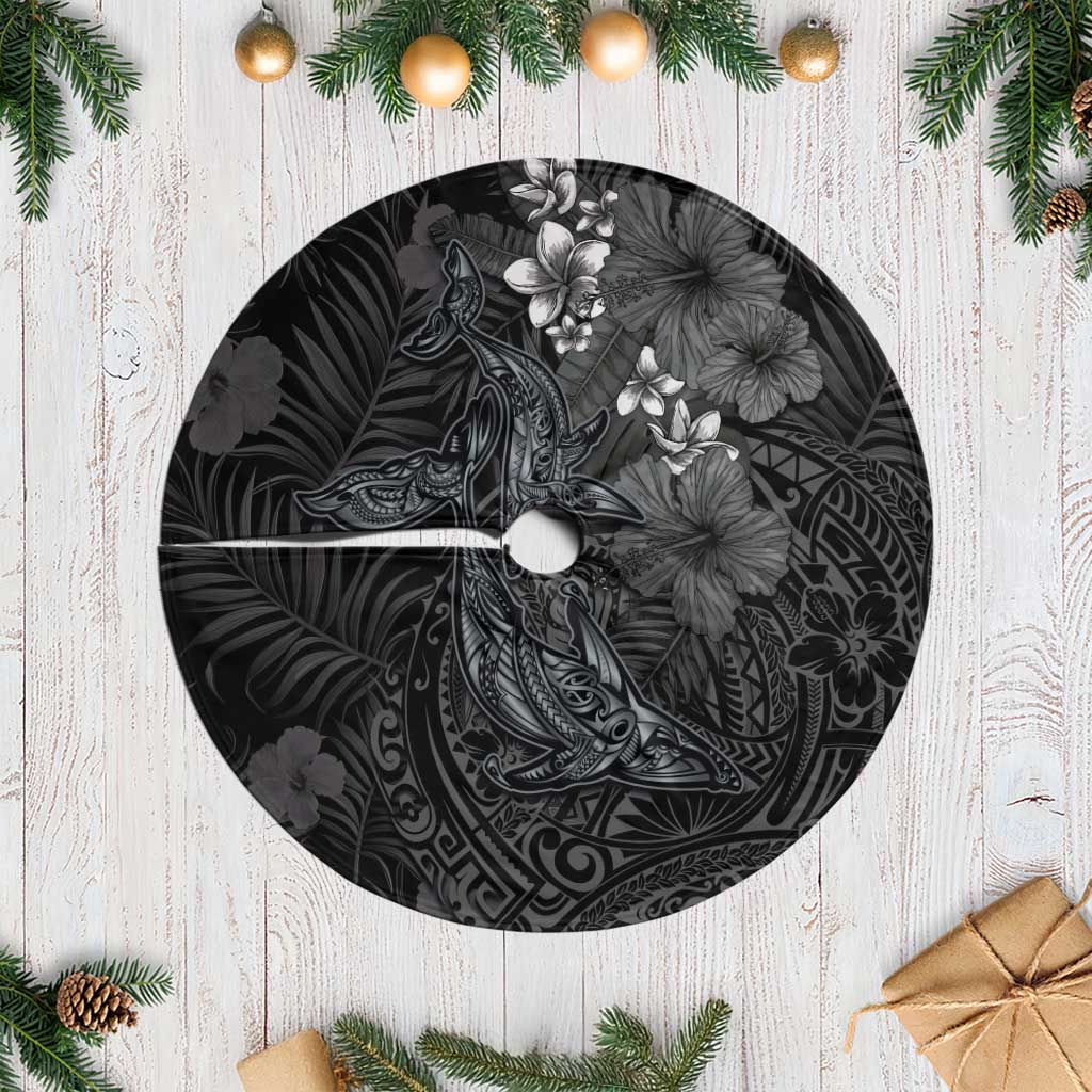 Hawaiian Tropical Plants and Tribal Whales Tree Skirt Polynesian Art Tattoo Grayscale LT03 Casual Black - Polynesian Pride