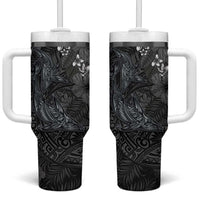 Hawaiian Tropical Plants and Tribal Whales Tumbler With Handle Polynesian Art Tattoo Grayscale LT03 One Size: 40 oz Black - Polynesian Pride