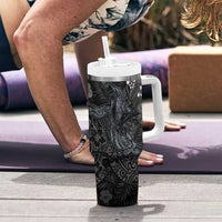 Hawaiian Tropical Plants and Tribal Whales Tumbler With Handle Polynesian Art Tattoo Grayscale LT03 - Polynesian Pride