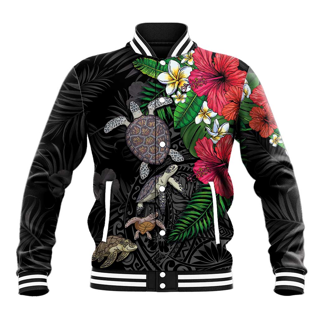 Hawaiian Tropical Plants and Turtles Baseball Jacket Polynesian Art Motifs