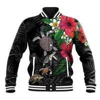 Hawaiian Tropical Plants and Turtles Baseball Jacket Polynesian Art Motifs