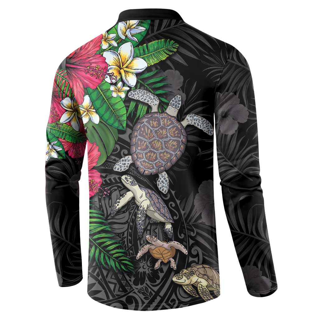 Hawaiian Tropical Plants and Turtles Button Sweatshirt Polynesian Art Motifs LT03 - Polynesian Pride