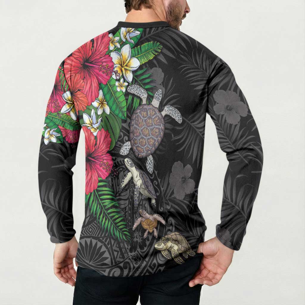 Hawaiian Tropical Plants and Turtles Button Sweatshirt Polynesian Art Motifs LT03 - Polynesian Pride