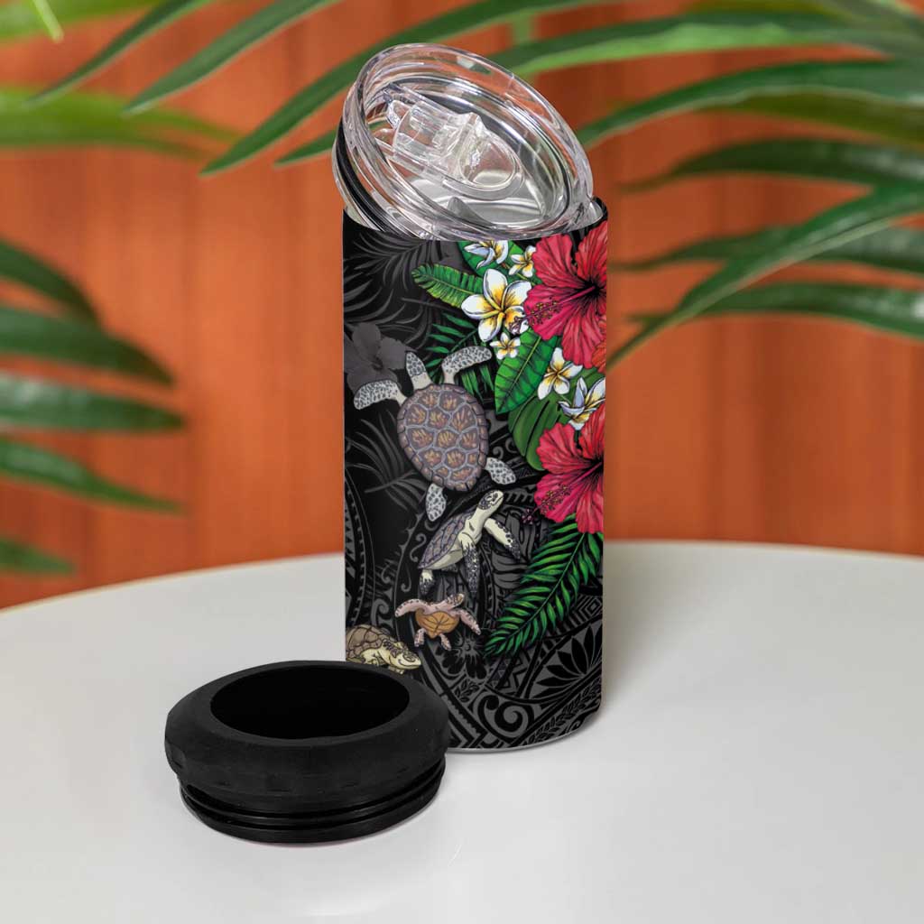 Hawaiian Tropical Plants and Turtles 4 in 1 Can Cooler Tumbler Polynesian Art Motifs LT03 - Polynesian Pride