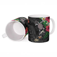 Hawaiian Tropical Plants and Turtles Ceramic Mug Polynesian Art Motifs
