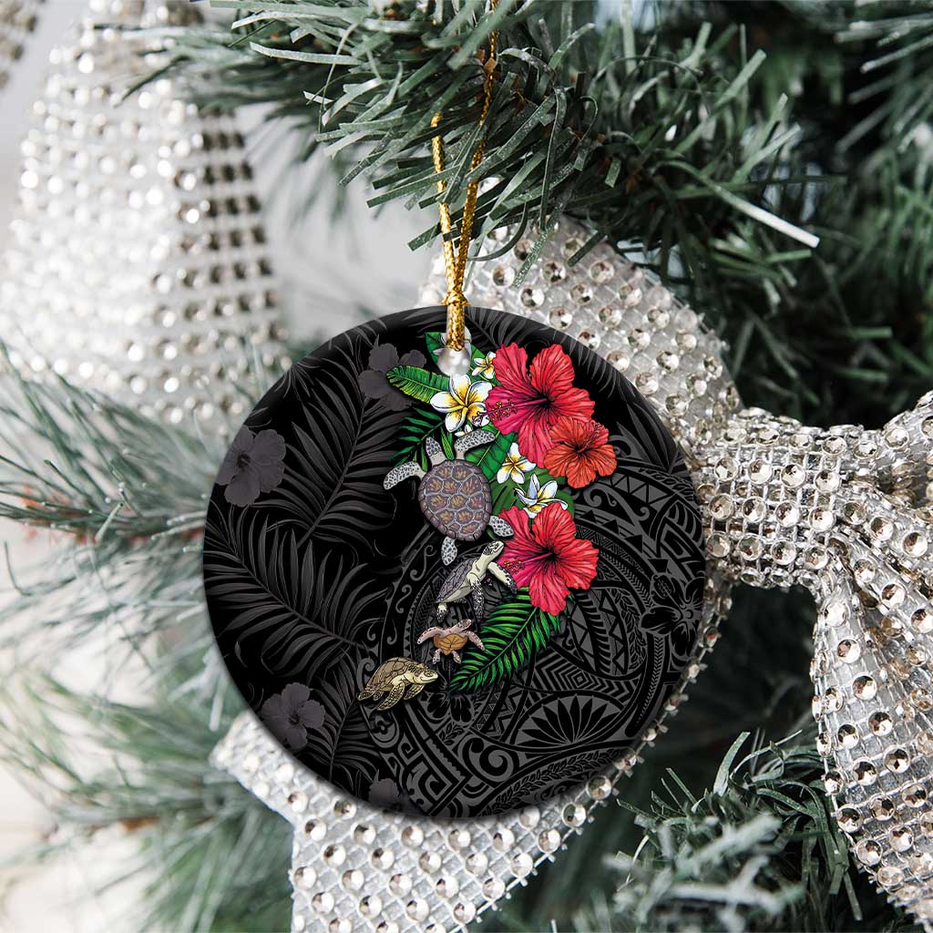 Hawaiian Tropical Plants and Turtles Ceramic Ornament Polynesian Art Motifs
