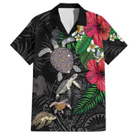 Hawaiian Tropical Plants and Turtles Family Matching Long Sleeve Bodycon Dress and Hawaiian Shirt Polynesian Art Motifs LT03 Dad's Shirt - Short Sleeve Black - Polynesian Pride