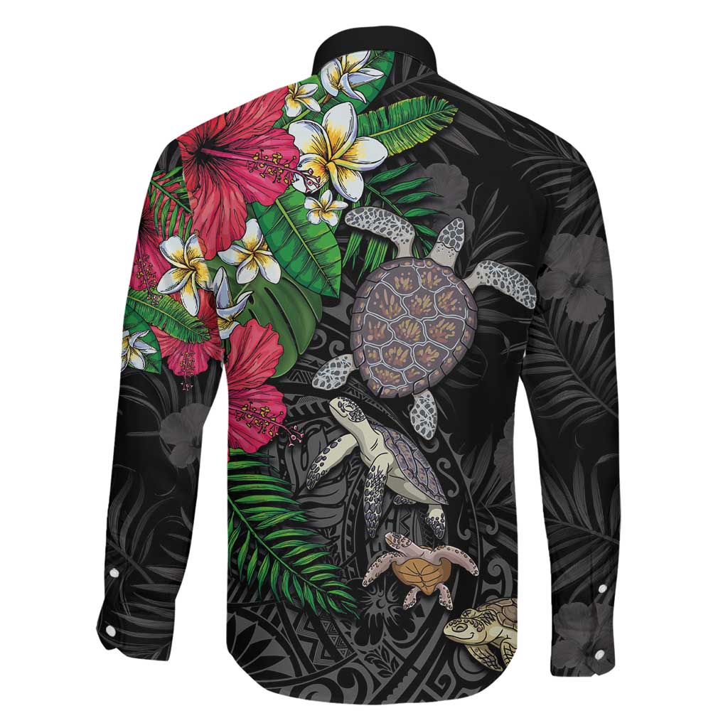 Hawaiian Tropical Plants and Turtles Family Matching Short Sleeve Bodycon Dress and Hawaiian Shirt Polynesian Art Motifs LT03 - Polynesian Pride
