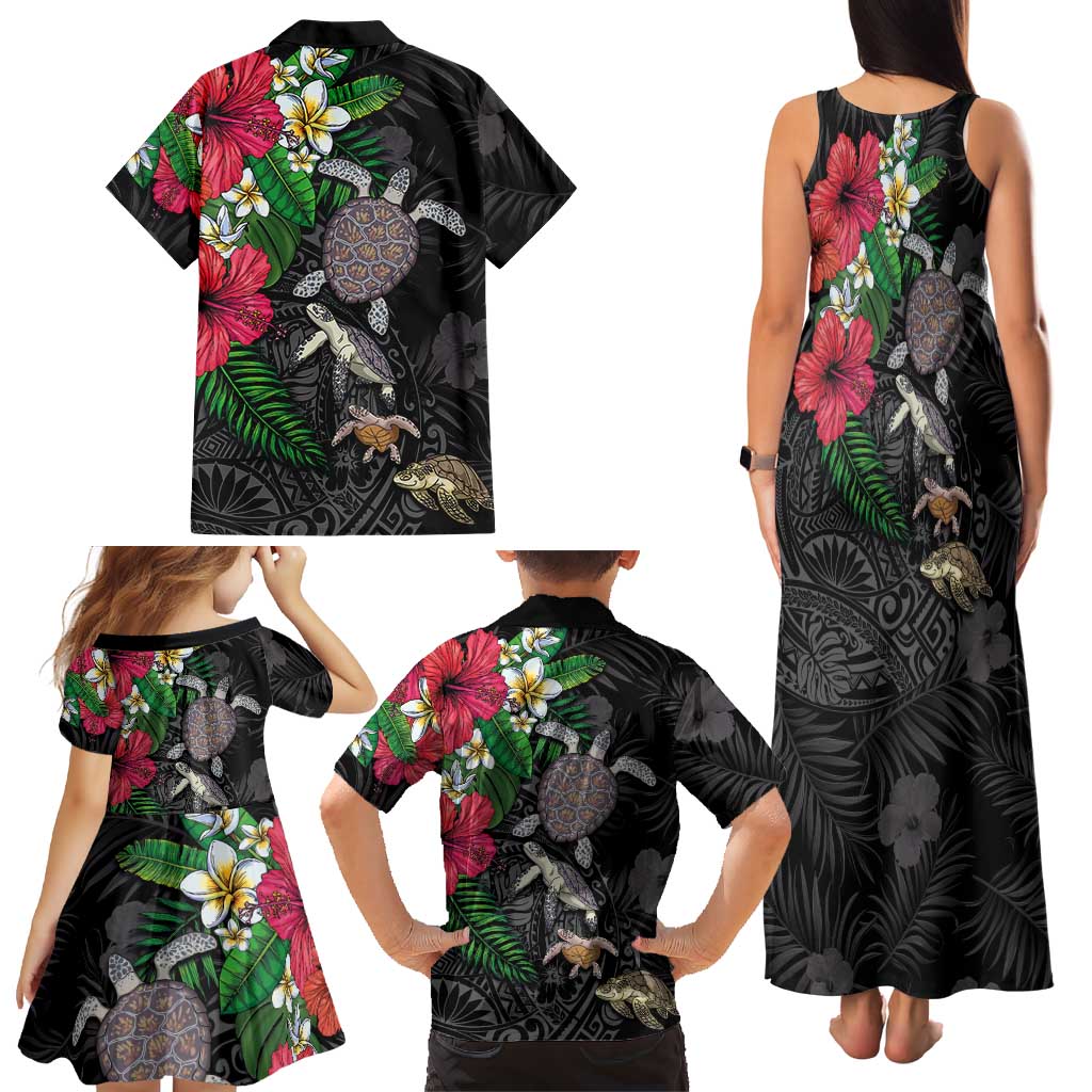 Hawaiian Tropical Plants and Turtles Family Matching Tank Maxi Dress and Hawaiian Shirt Polynesian Art Motifs LT03 - Polynesian Pride
