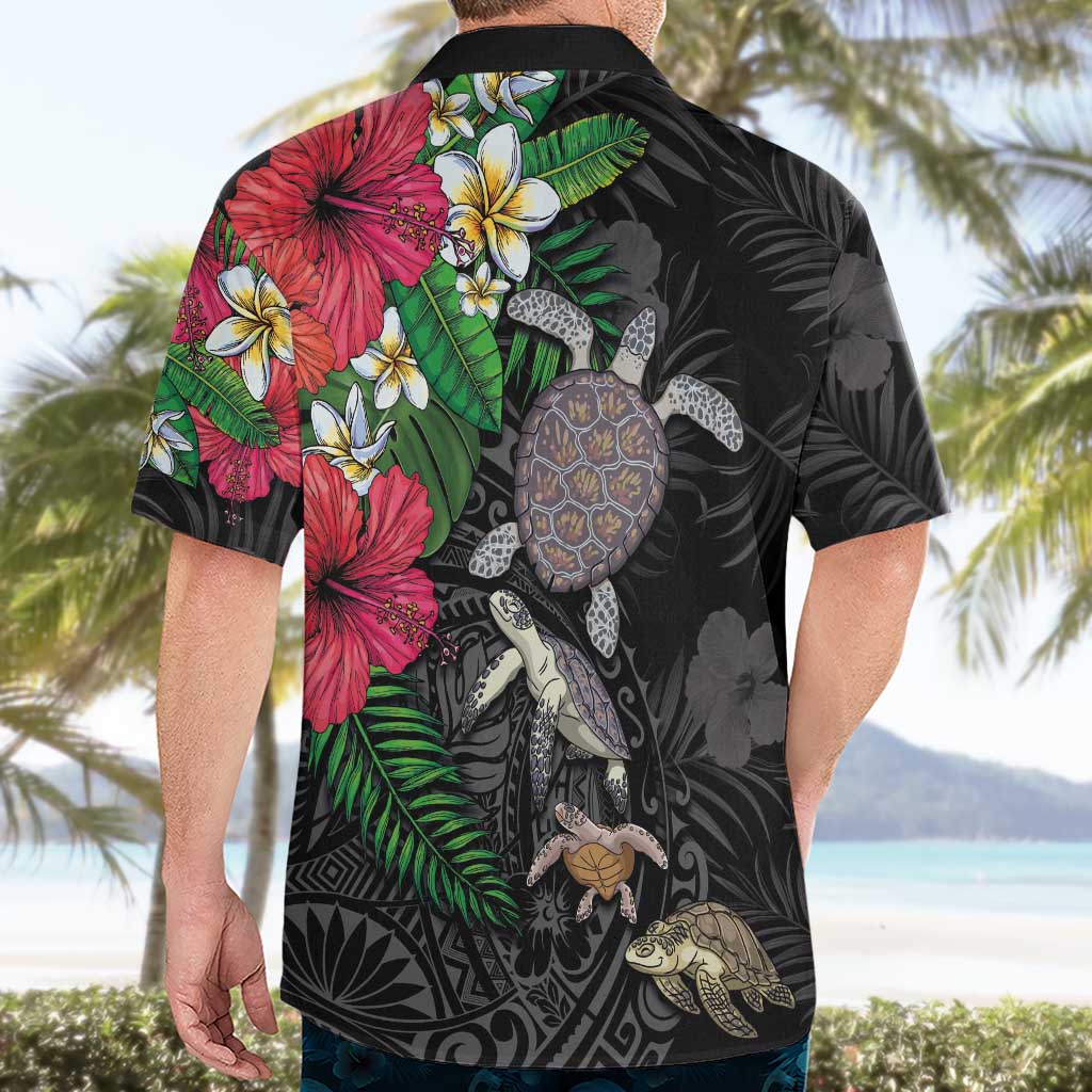 Hawaiian Tropical Plants and Turtles Hawaiian Shirt Polynesian Art Motifs
