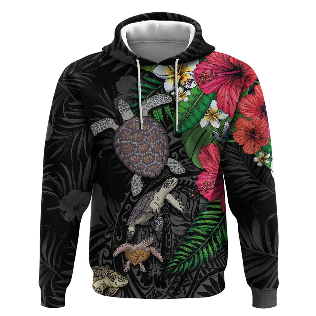 Hawaiian Tropical Plants and Turtles Hoodie Polynesian Art Motifs