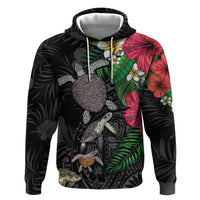 Hawaiian Tropical Plants and Turtles Hoodie Polynesian Art Motifs
