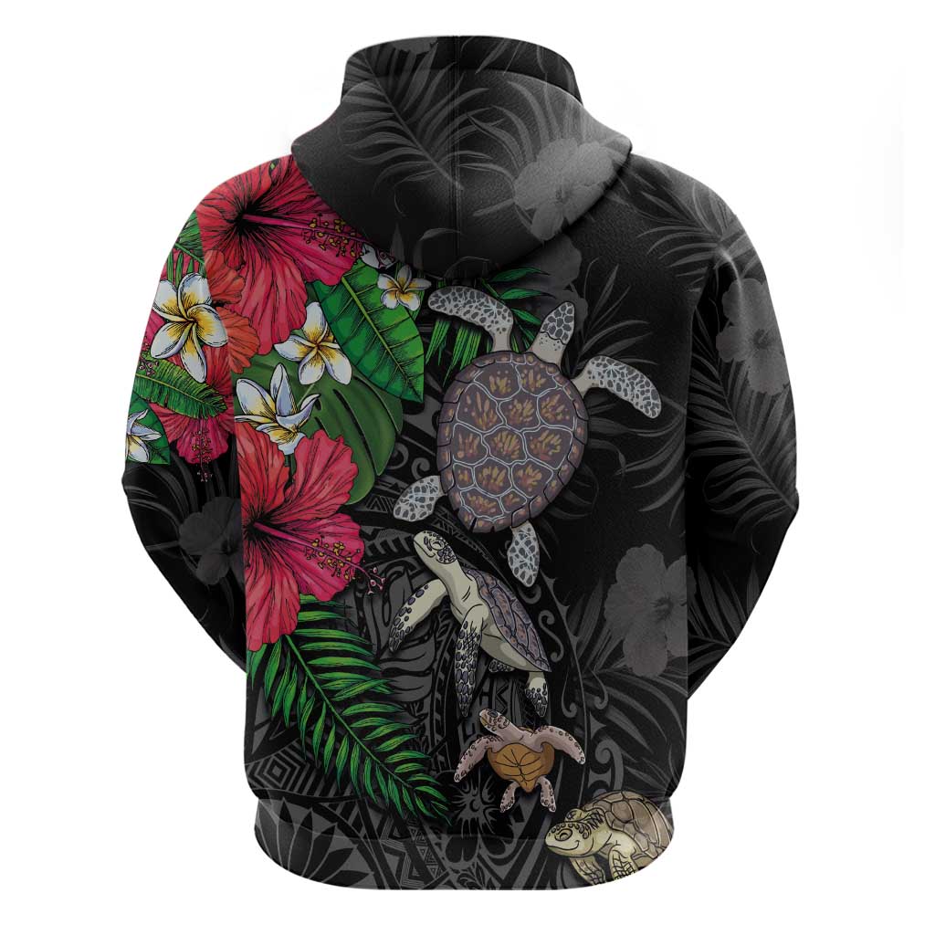 Hawaiian Tropical Plants and Turtles Hoodie Polynesian Art Motifs