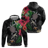 Hawaiian Tropical Plants and Turtles Hoodie Polynesian Art Motifs