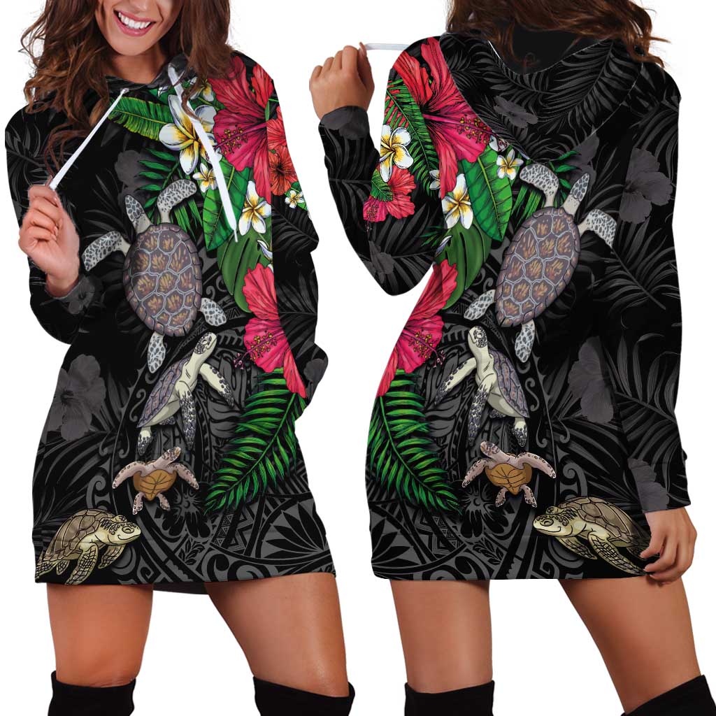 Hawaiian Tropical Plants and Turtles Hoodie Dress Polynesian Art Motifs LT03 - Polynesian Pride