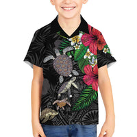 Hawaiian Tropical Plants and Turtles Kid Hawaiian Shirt Polynesian Art Motifs