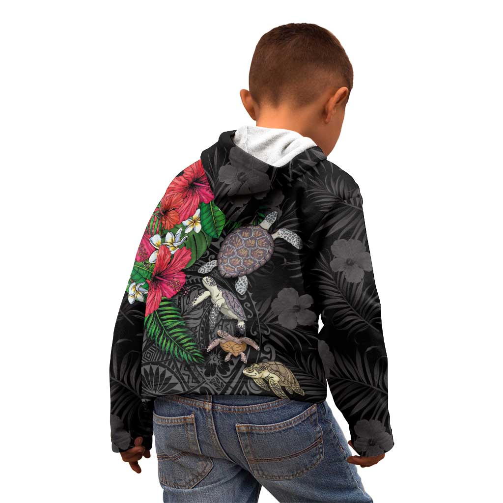 Hawaiian Tropical Plants and Turtles Kid Hoodie Polynesian Art Motifs