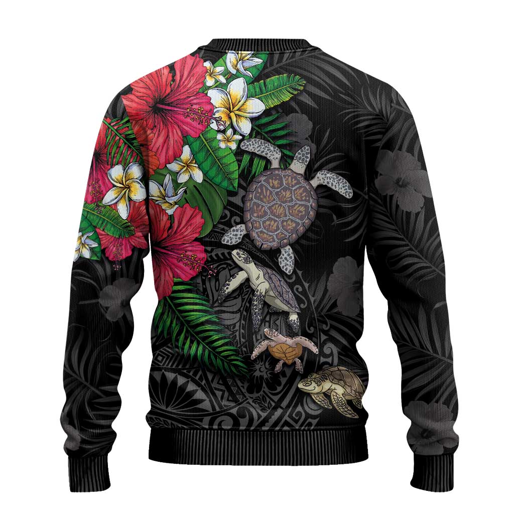 Hawaiian Tropical Plants and Turtles Ugly Christmas Sweater Polynesian Art Motifs