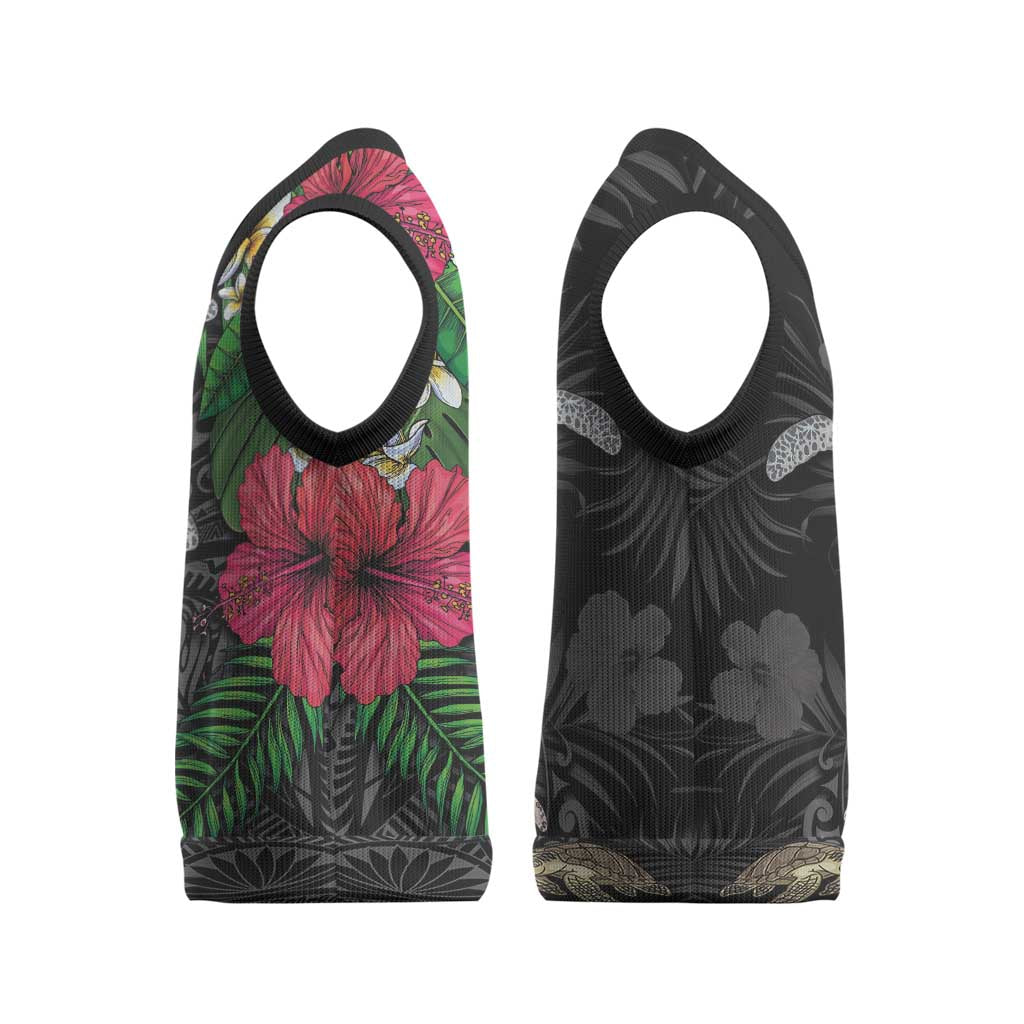 Hawaiian Tropical Plants and Turtles Christmas Knitted V-Neck Vest Polynesian Art Motifs LT03 - Polynesian Pride