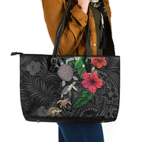Hawaiian Tropical Plants and Turtles Leather Tote Bag Polynesian Art Motifs