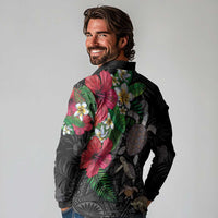 Hawaiian Tropical Plants and Turtles Long Sleeve Polo Shirt Polynesian Art Motifs LT03 - Polynesian Pride