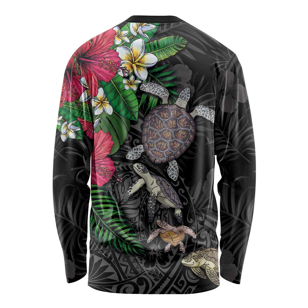 Hawaiian Tropical Plants and Turtles Long Sleeve Shirt Polynesian Art Motifs LT03 - Polynesian Pride