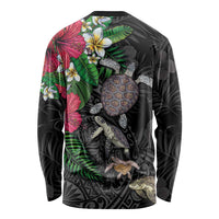 Hawaiian Tropical Plants and Turtles Long Sleeve Shirt Polynesian Art Motifs LT03 - Polynesian Pride