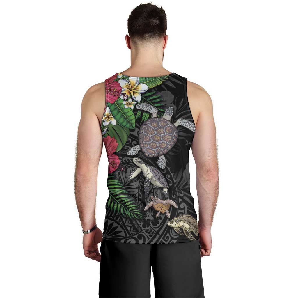 Hawaiian Tropical Plants and Turtles Men Tank Top Polynesian Art Motifs