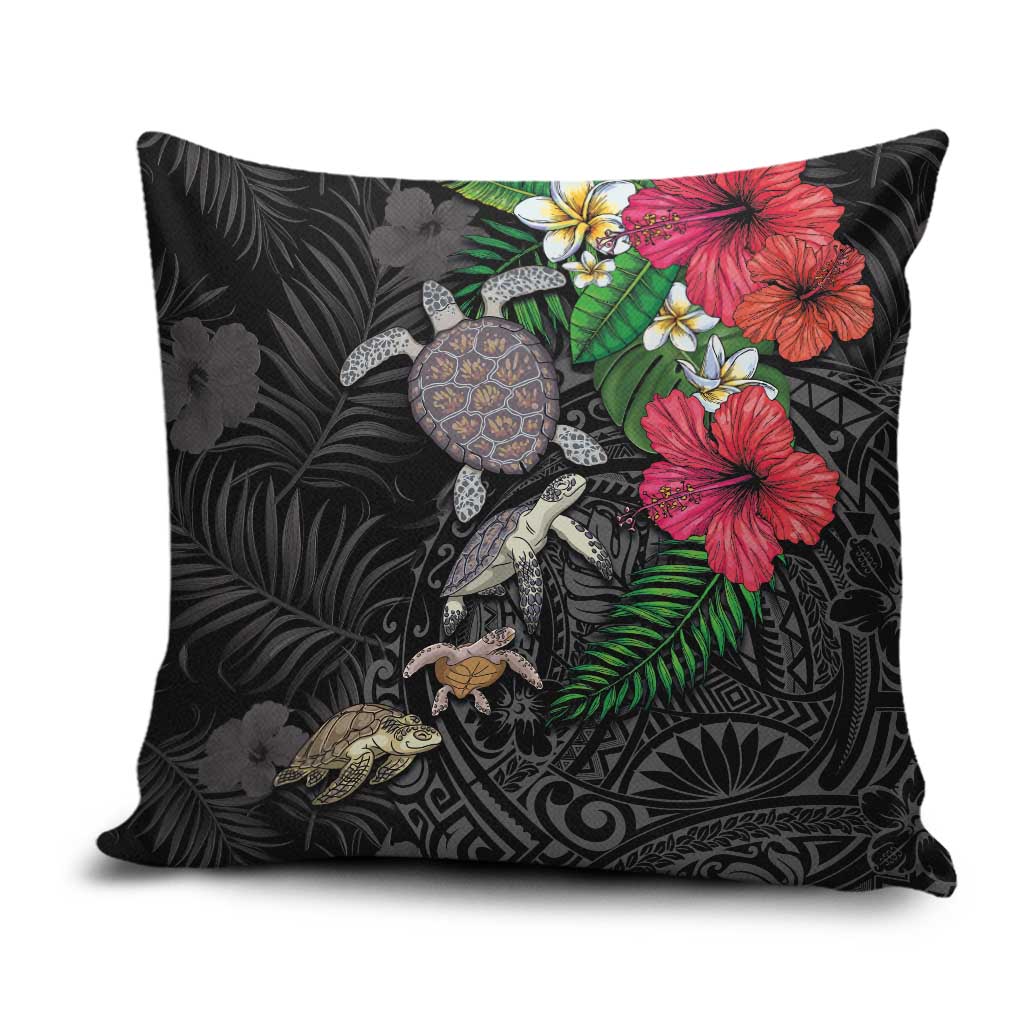 Hawaiian Tropical Plants and Turtles Pillow Cover Polynesian Art Motifs LT03 Black - Polynesian Pride