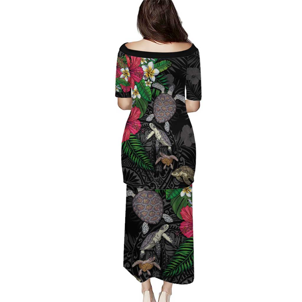Hawaiian Tropical Plants and Turtles Puletasi Polynesian Art Motifs LT03 - Polynesian Pride