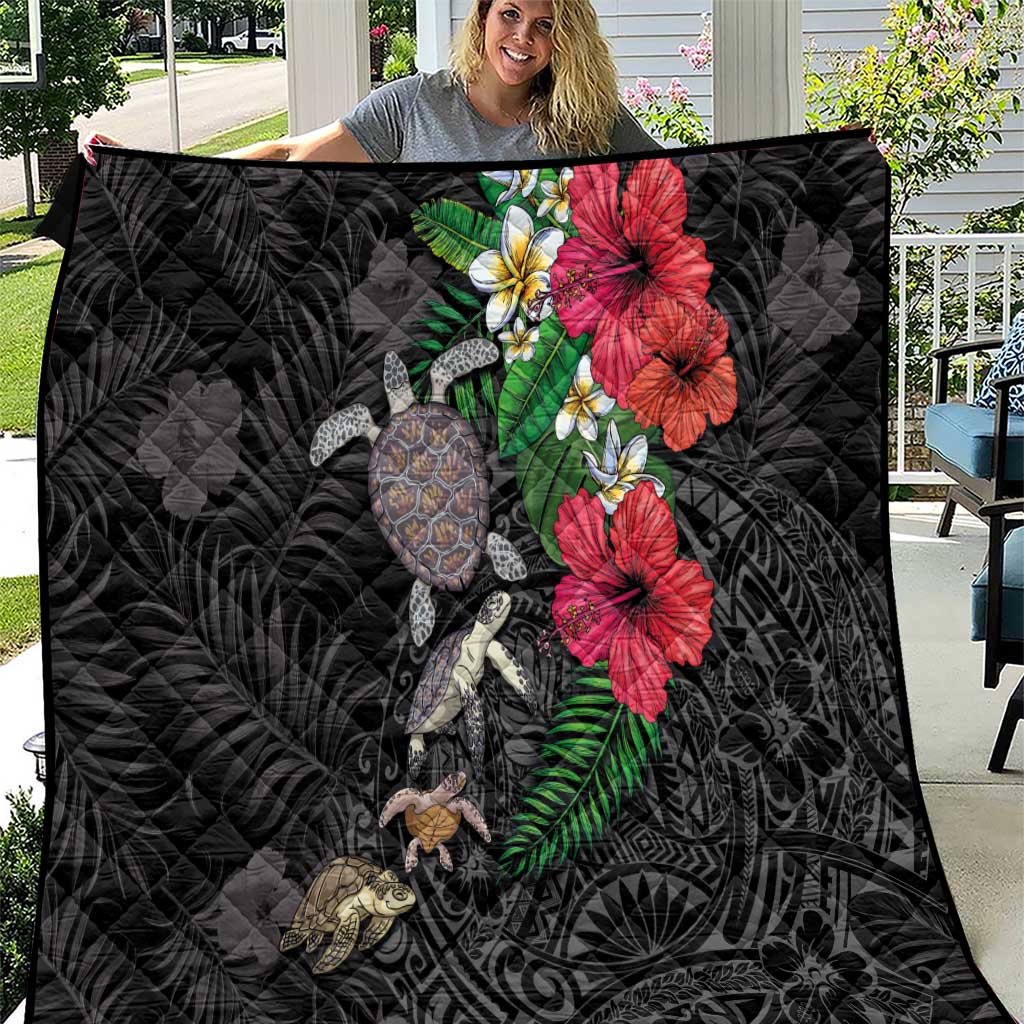 Hawaiian Tropical Plants and Turtles Quilt Polynesian Art Motifs LT03 Black - Polynesian Pride