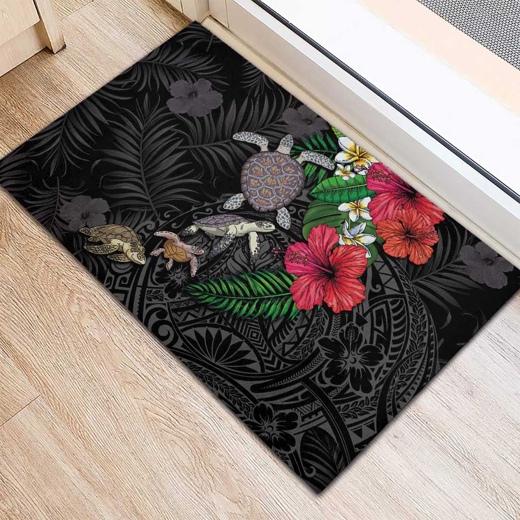 Hawaiian Tropical Plants and Turtles Rubber Doormat Polynesian Art Motifs
