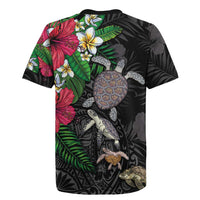 Hawaiian Tropical Plants and Turtles Rugby Jersey Polynesian Art Motifs
